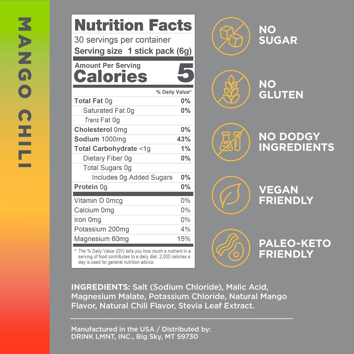 LMNT ELECTROLITOS | MANGO CON CHILE 30 STICKS
